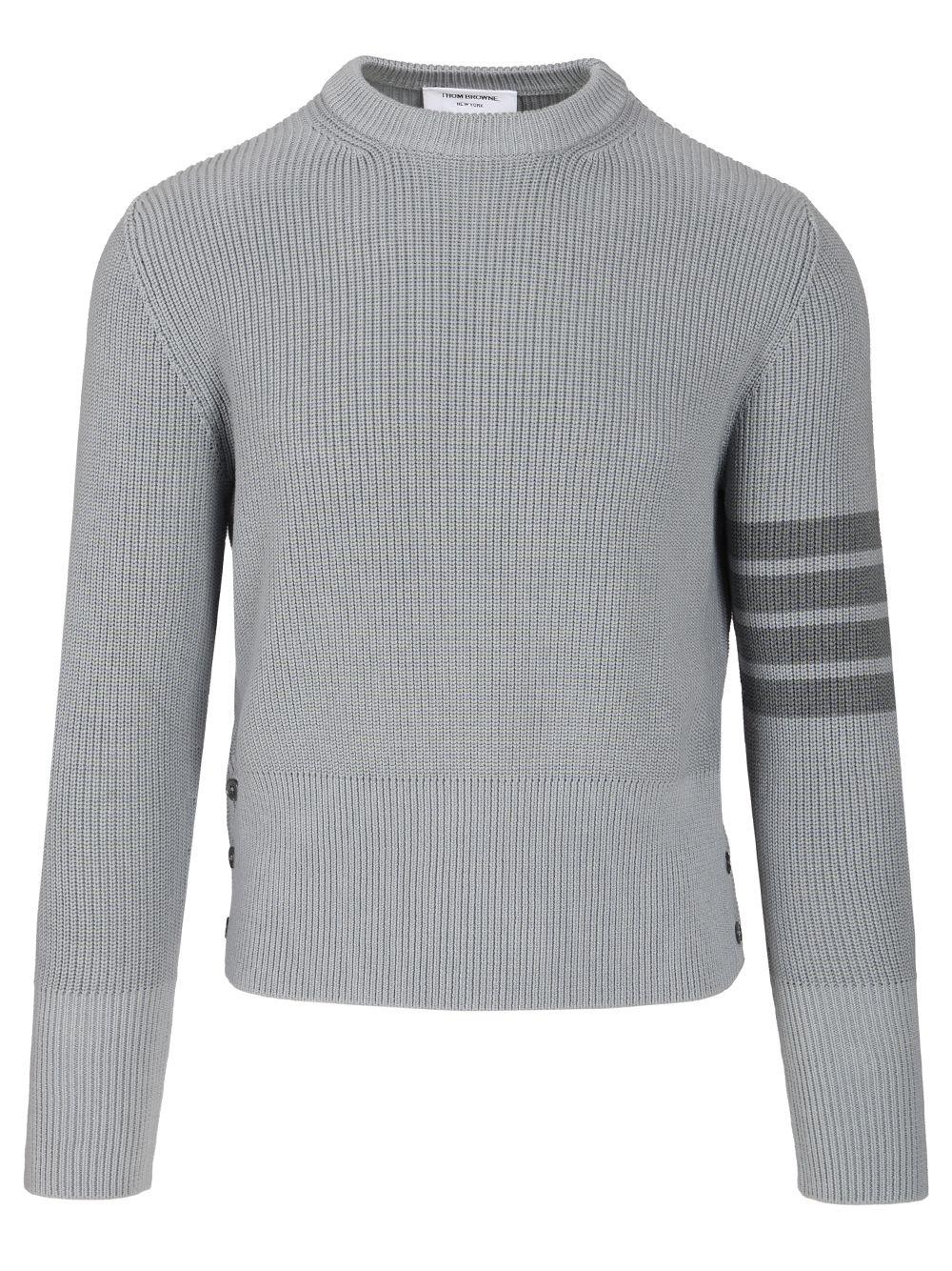 THOM BROWNE Navy Wool Round Neck Knit Sweater