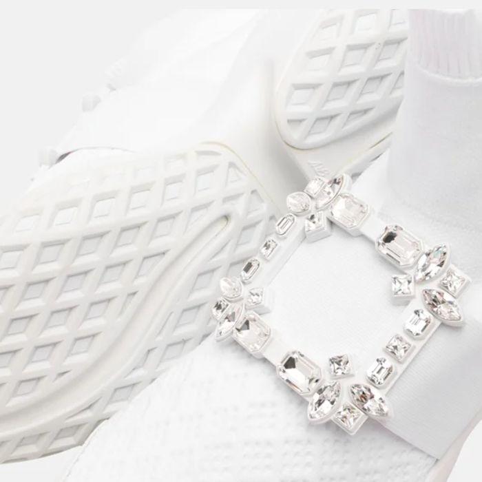 Roger Vivier Crystal Strass Viv Run Sock Sneakers White