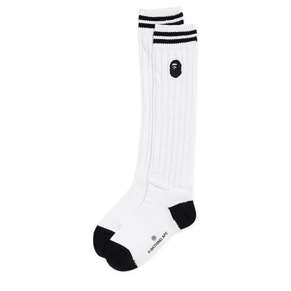 BAPE White College Logo Long Socks 001 SOM302303 L