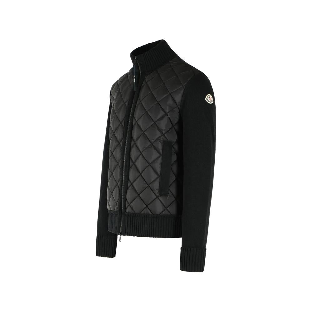 Moncler Black Wool Zip-Up Knit Cardigan for Men