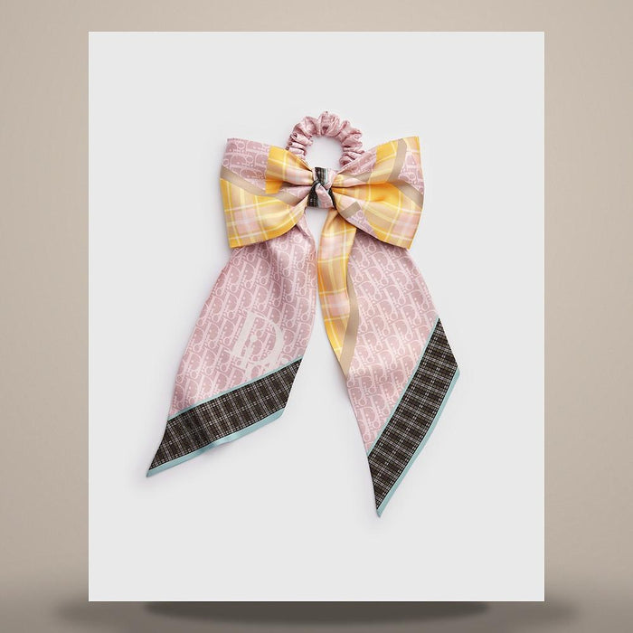 DIOR Pink Tartan D-Touch Hair Tie Silk Twill Accessory