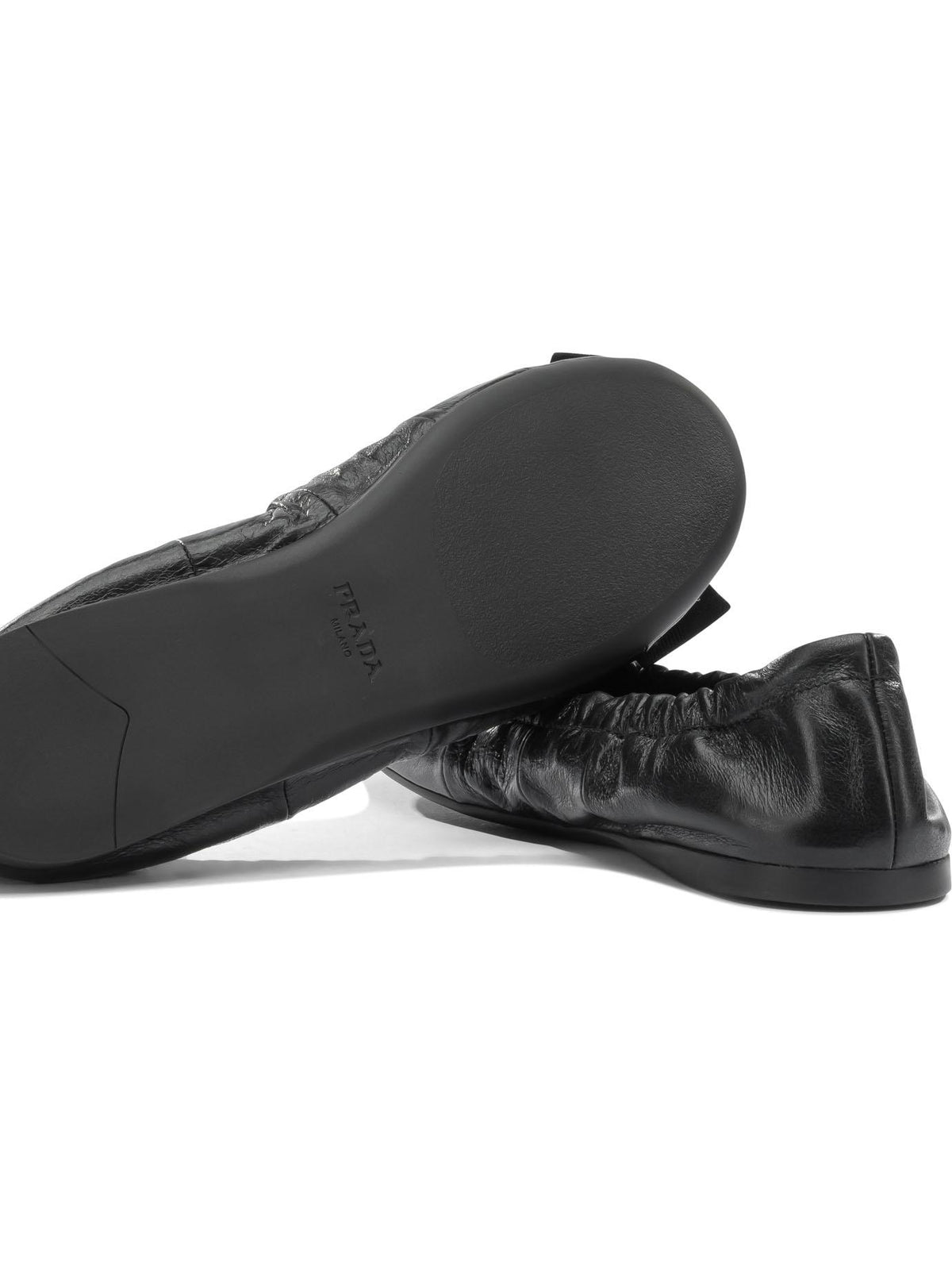 PRADA Black Leather Round Toe Flat Shoes
