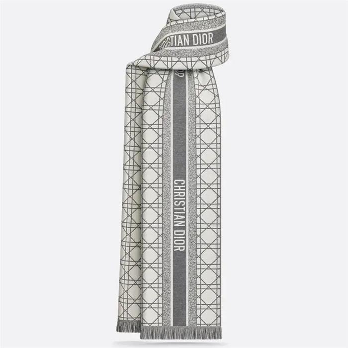 DIOR Cannage Pattern Scarf Navy Wool Silk Men's Scarf
