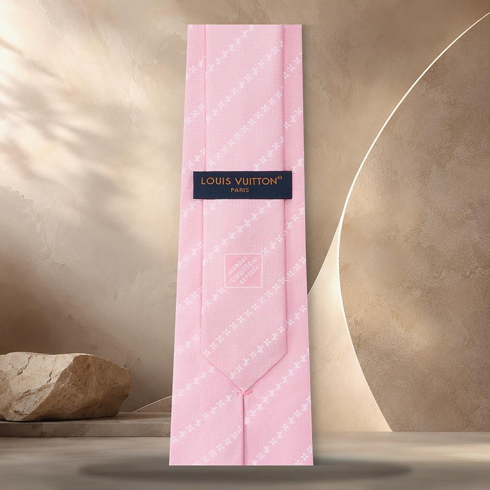 Louis Vuitton Light Pink Pinstripe Micro Flower Silk Tie M98099