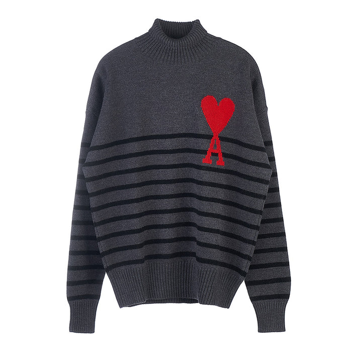AMI Unisex Big Heart Logo Turtleneck Knit Sweater Gray