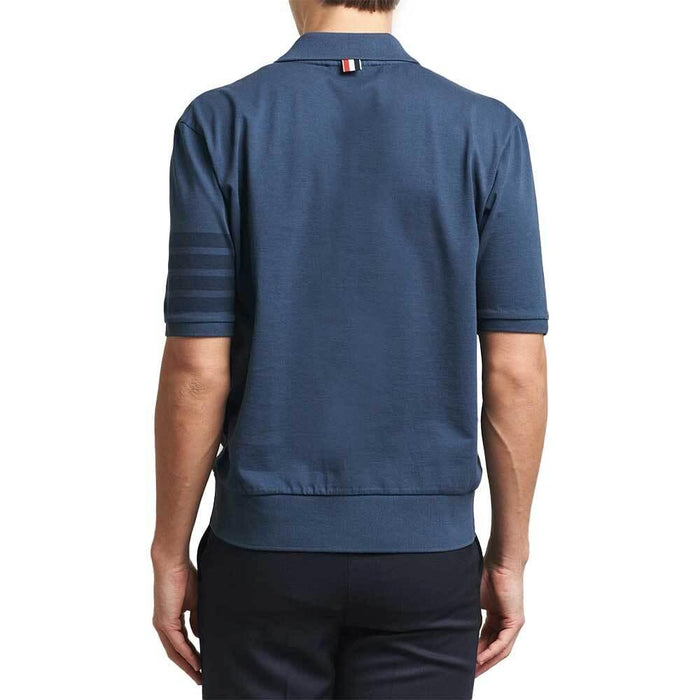 THOM BROWNE Short Sleeve Piqué Polo Shirt Men Navy