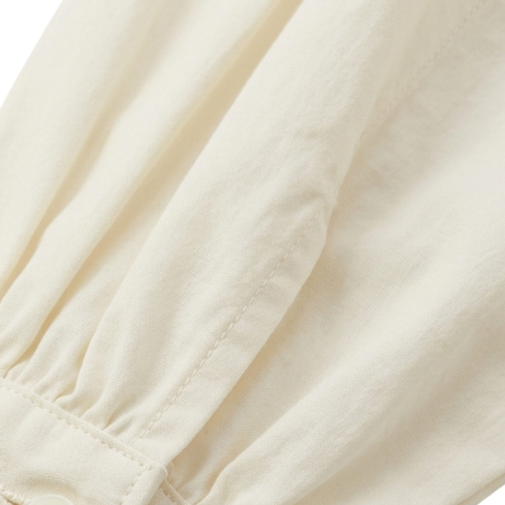 DANTON Washed Gathered Band Collar Shirt Women White