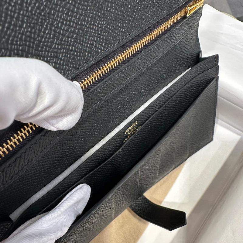 HERMES Bearn Long Wallet Epsom Calfskin Gold Black Gold Hardware