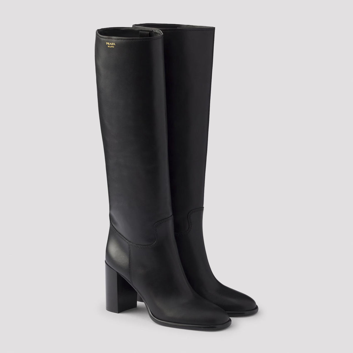 PRADA Black Leather Knee High Boots