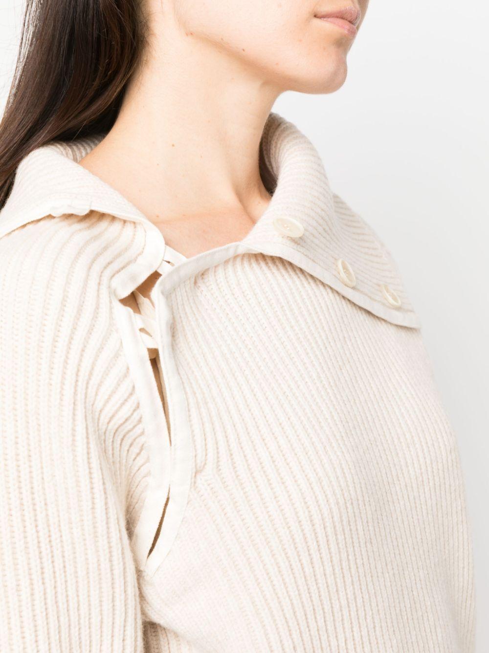 JACQUEMUS Light Beige Wool Mock Neck Sweater Women’s Round Neck Knit