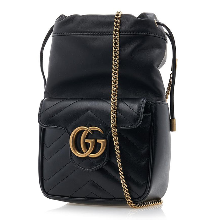 GUCCI GG Marmont Mini Chain Crossbody Bag Black Leather