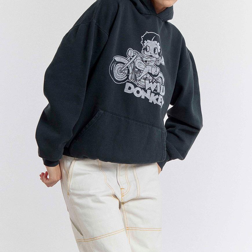 Wild Donkey Old Black Dyed Unisex Betty Bike Graphic Hoodie
