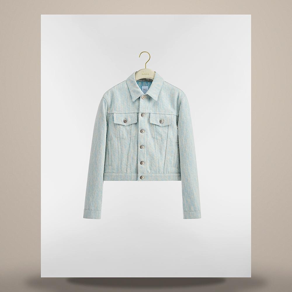 DIOR Light Blue Oblique Washed Cotton Denim Cropped Jacket 642V80A3803 X5800