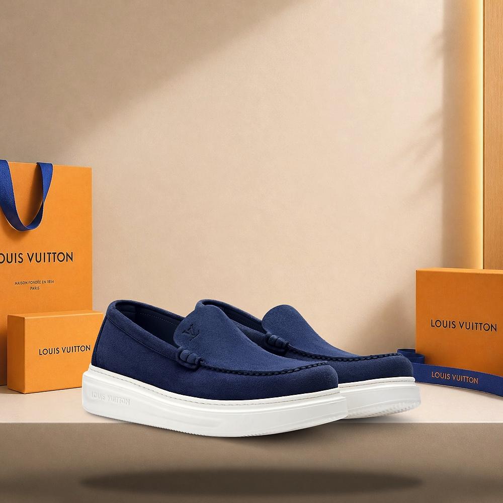 Louis Vuitton Beverly Hills Loafers Navy Blue Men’s Leather Shoes