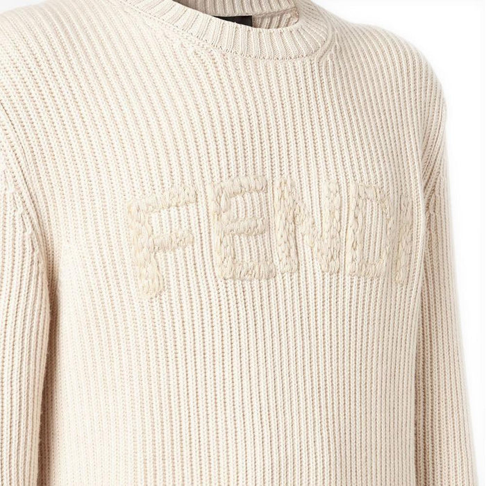 FENDI Fisherman Rib Wool Sweater Light Gray Men’s Round Neck