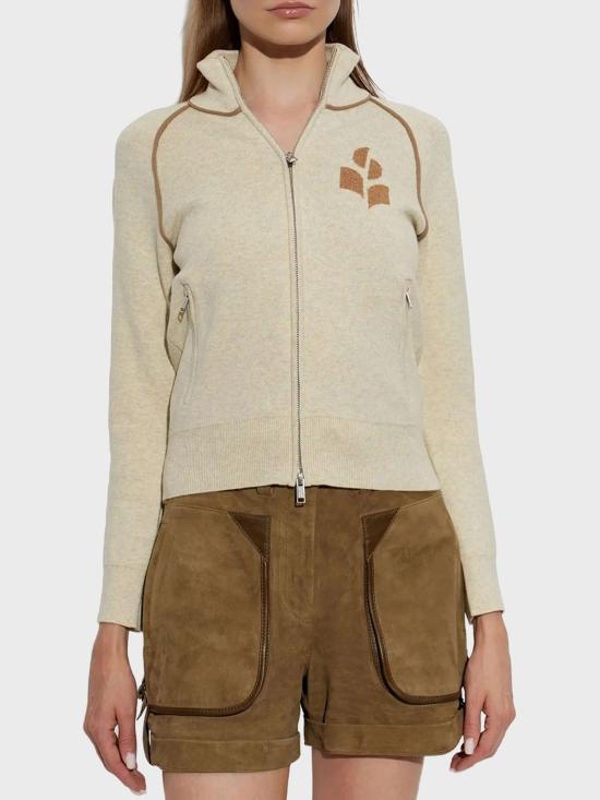 Isabel Marant Light Grey Camel Wool Blend Knit Cardigan