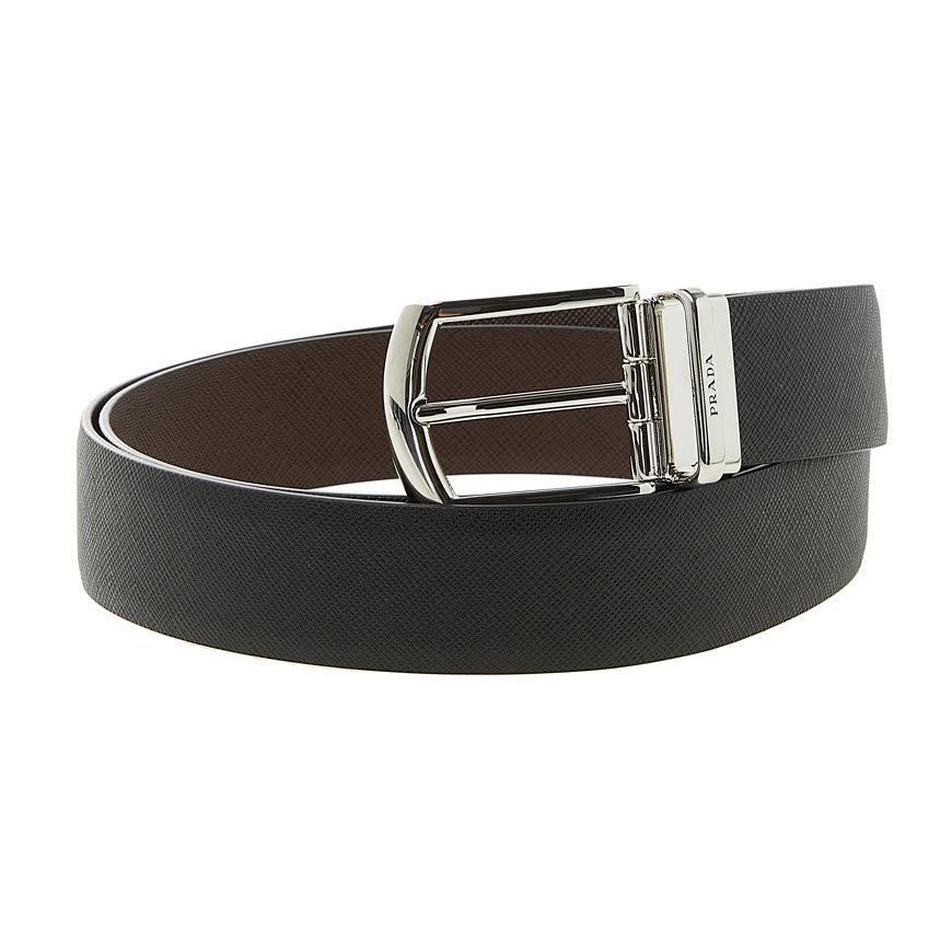 PRADA Men’s Reversible Saffiano Leather Belt Black/Brown