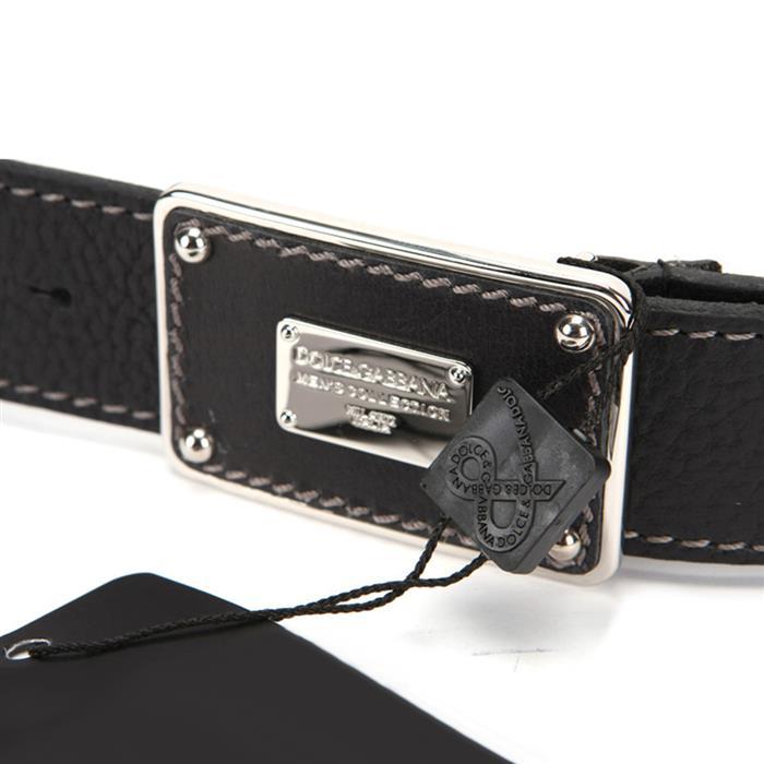 Dolce&Gabbana Mini Plate Stitch Leather Belt Black Men’s