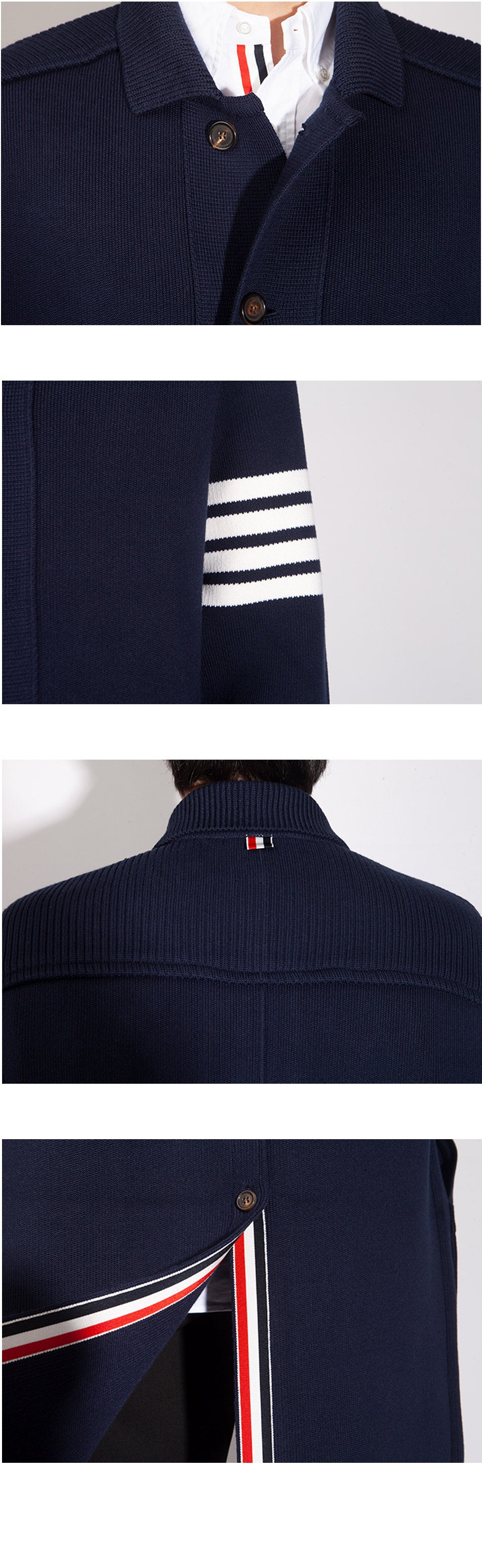THOM BROWNE Diagonal Armband Interlock Cotton Cashmere Overcoat