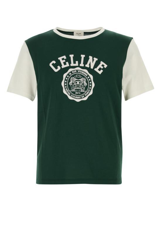 CELINE Moss Green Washed White Short Sleeve T-Shirt RX04B671QFZM9