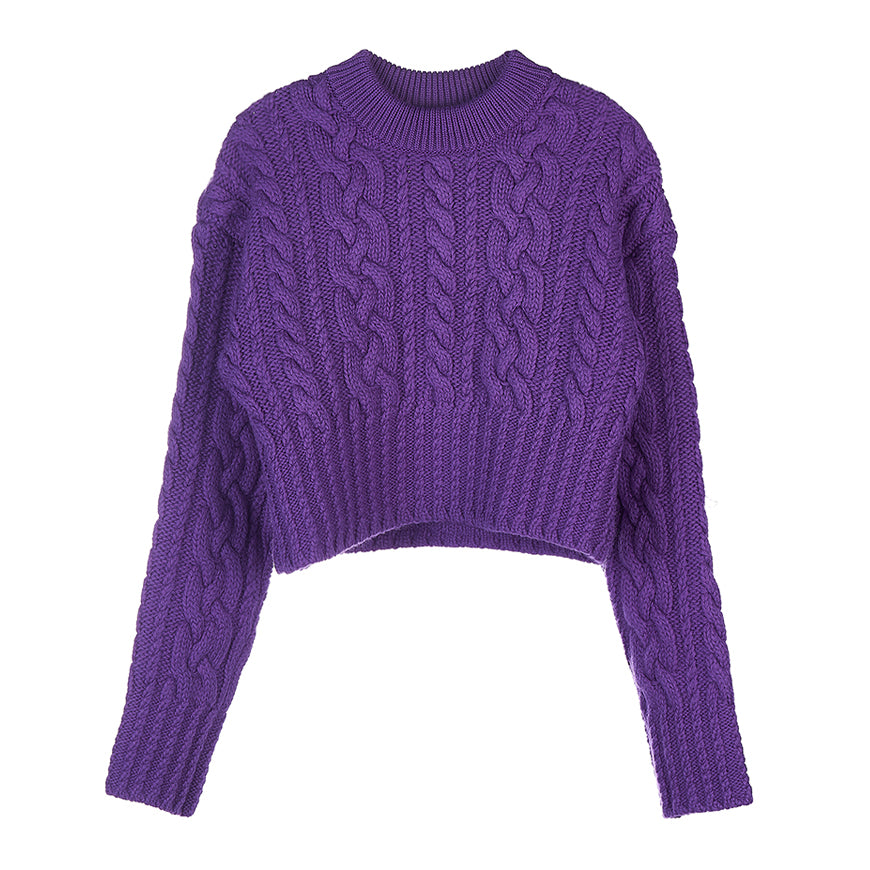AMI Women's Cable Knit Cropped V-Neck Sweater FKS051 017 500 1