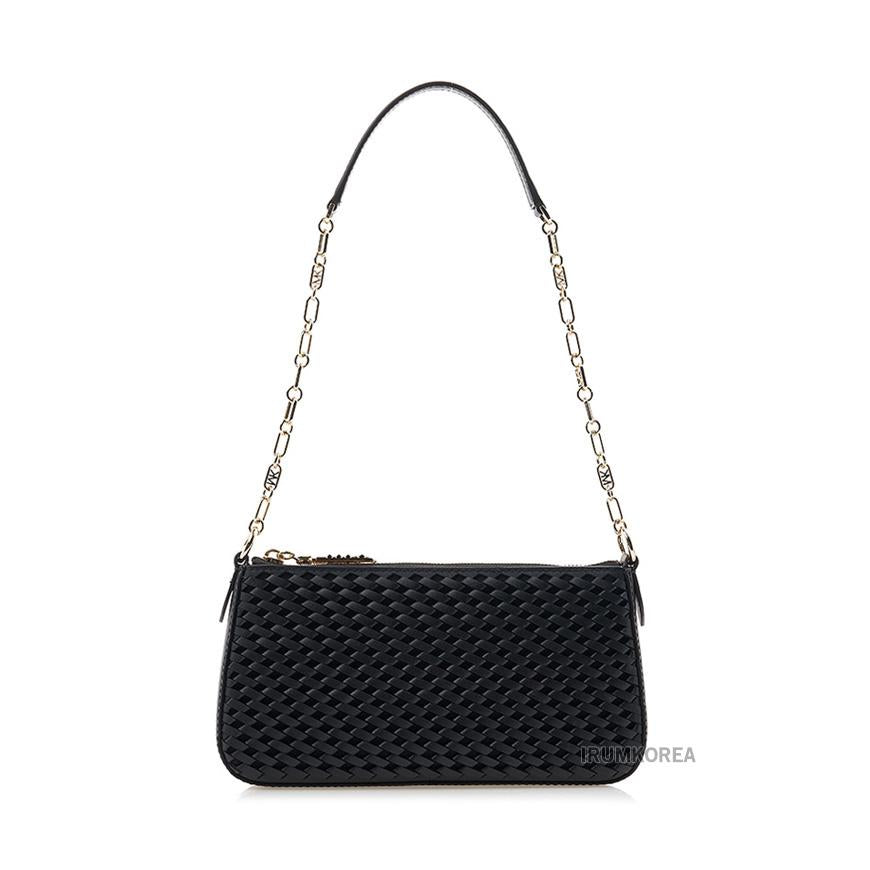 Michael Kors Empire Woven Shoulder Bag Black Leather Women’s