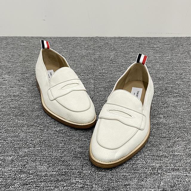 THOM BROWNE Tricolor Tab Varsity Penny Loafers Black Leather