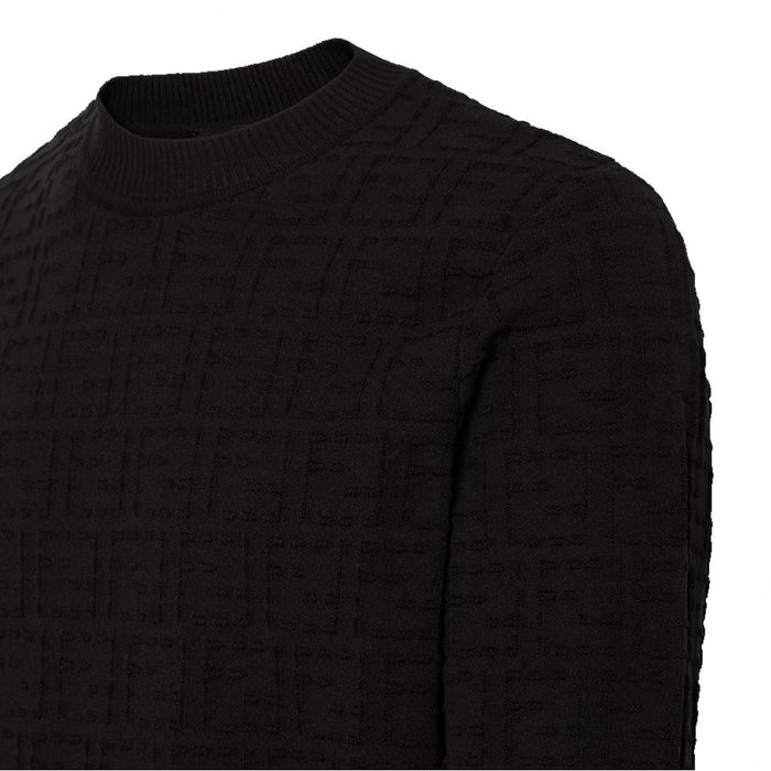 FENDI Black FF Cotton Selleria Crewneck Sweater