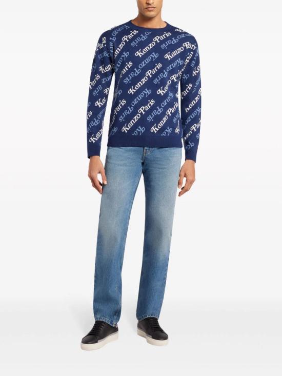 KENZO Wool Round Neck Sweater Men Navy FE55PU4573 CB77