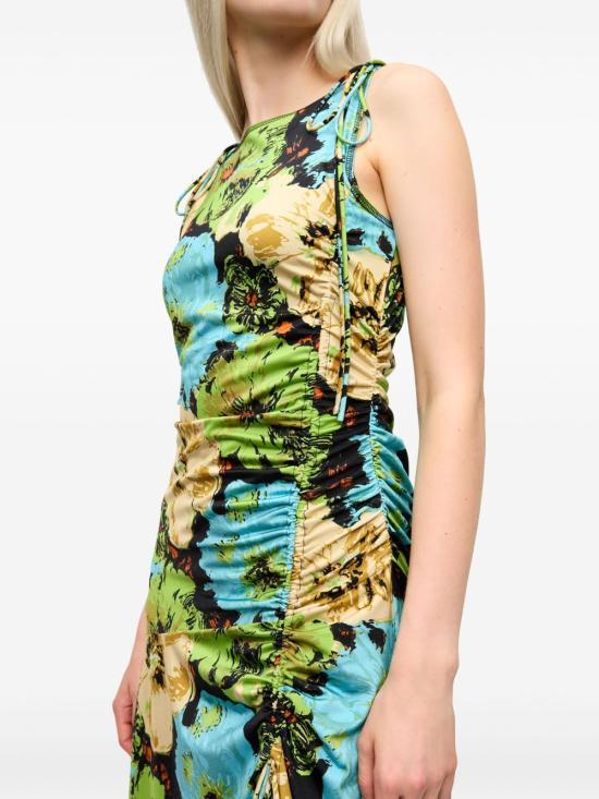 GANNI Printed Lycra Jersey Gathered Midi Dress T4170999 DOM