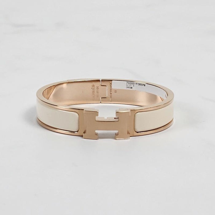 HERMES Click H Enamel Bangle Bracelet Cream Rose Gold H700001FO85PM