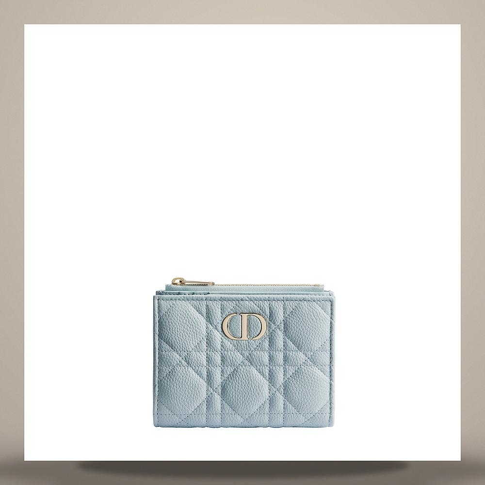 DIOR Ice Blue Cannage Grain Calfskin Dior Caro Dalia Card Holder