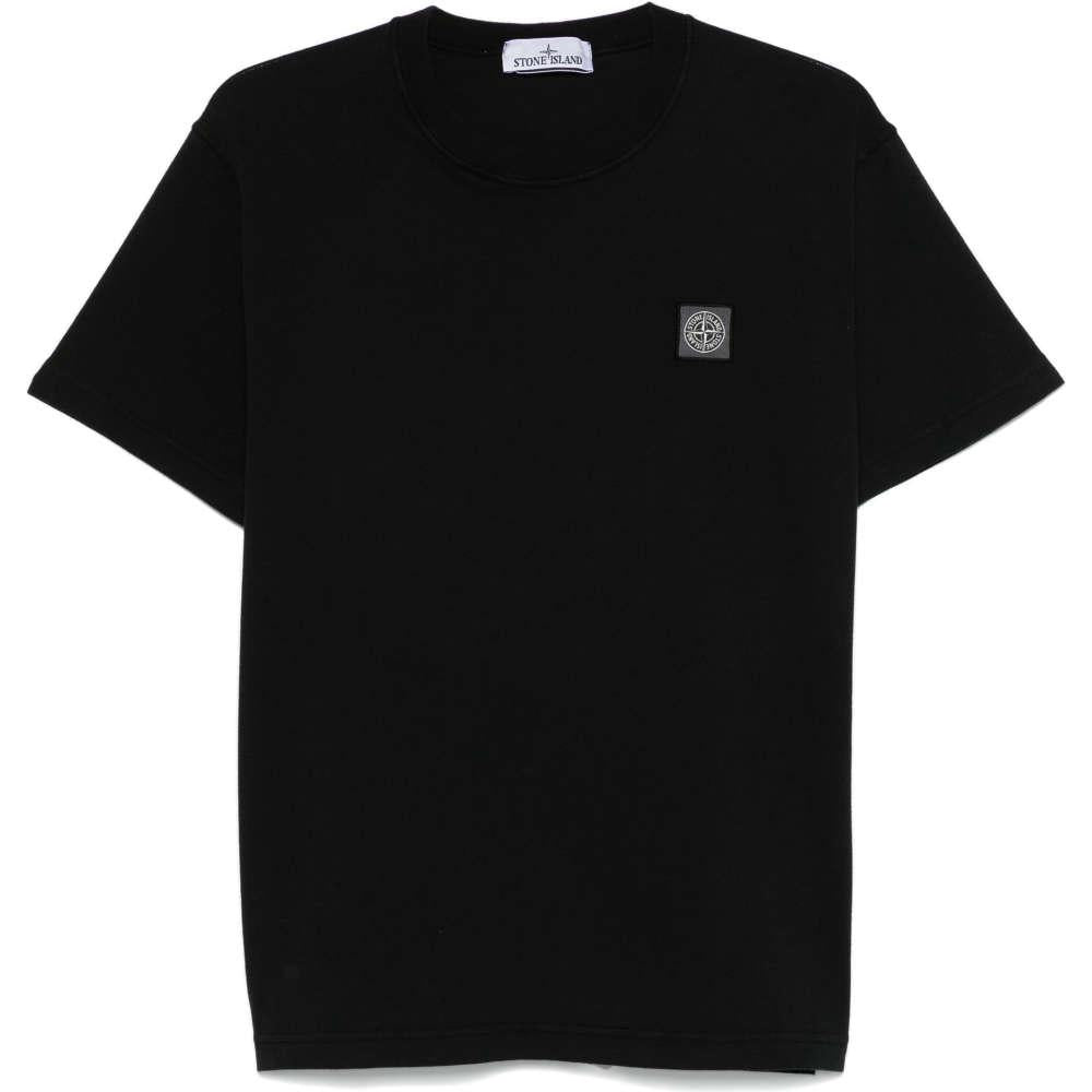 STONE ISLAND Black Cotton Short Sleeve Logo Patch T-Shirt S152100237 S0057 V0029