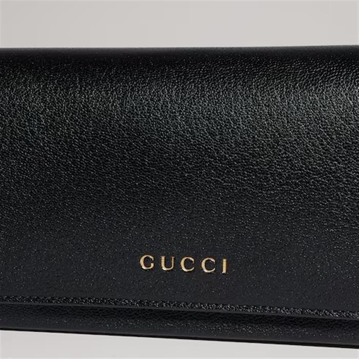 GUCCI Lettering Mini Pouch Black Leather Zip Clutch