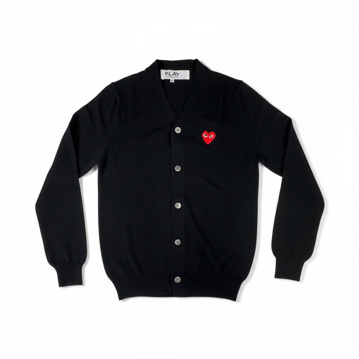 Comme des Garcons Red Heart V-Neck Knit Cardigan Black
