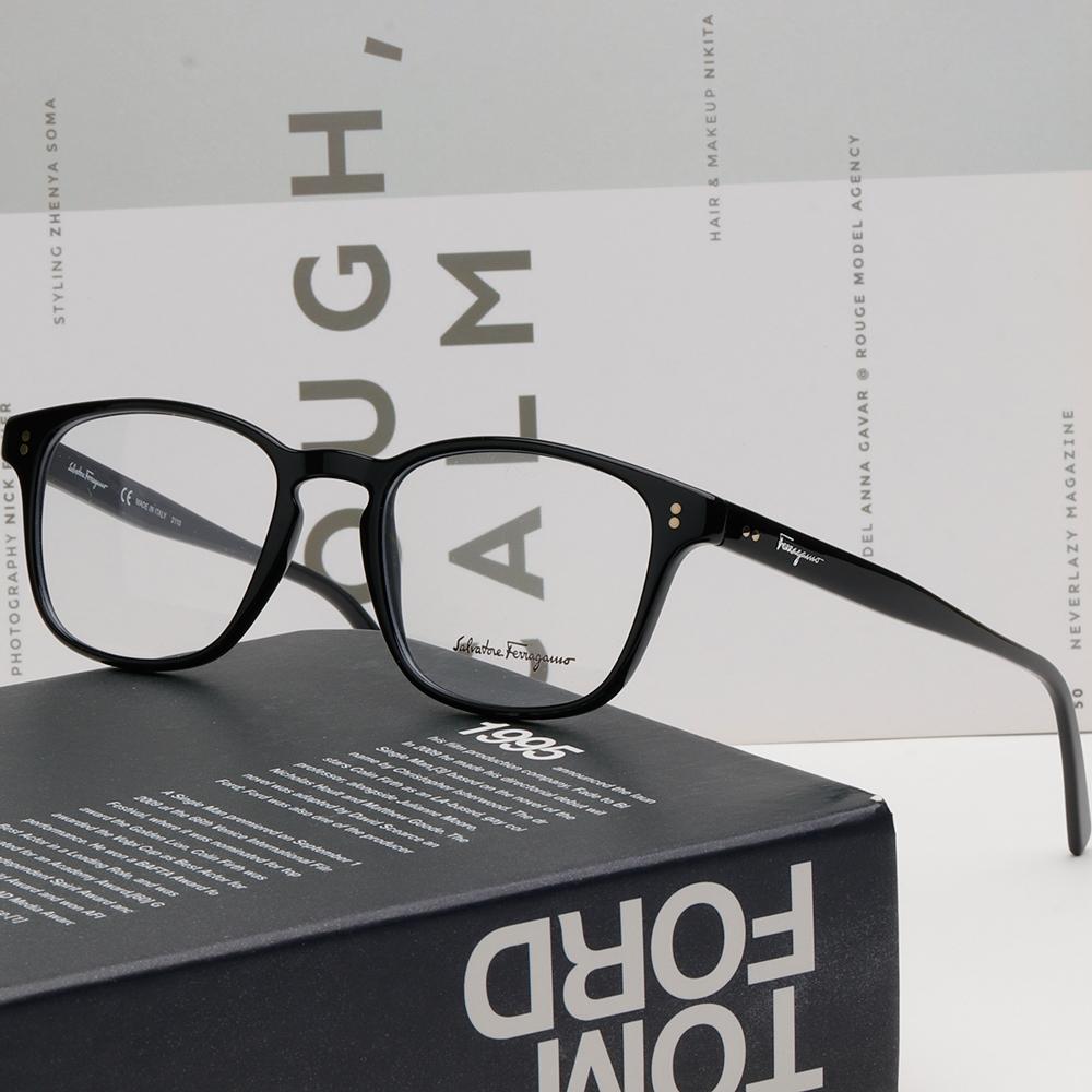 Ferragamo Black Rectangle Acetate Eyeglass Frames Unisex SF2913 001