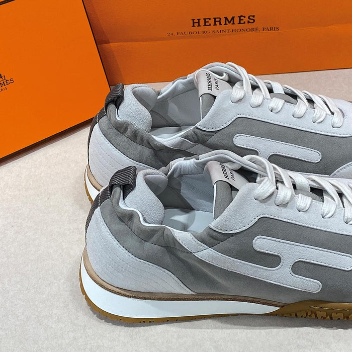 HERMES Men’s Suede Goatskin Jet Sneakers Gray Low-Top