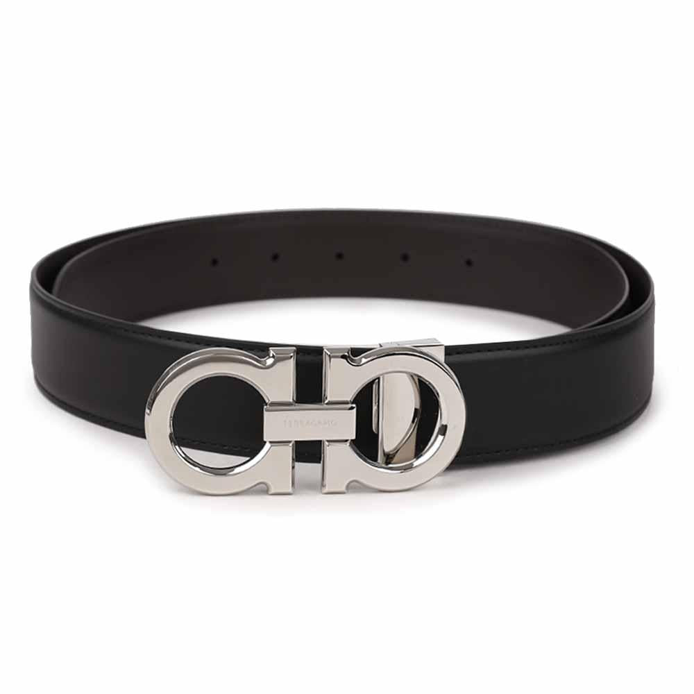 Ferragamo Gancini Reversible Pre-Cut Leather Belt Black/Brown 67 9710
