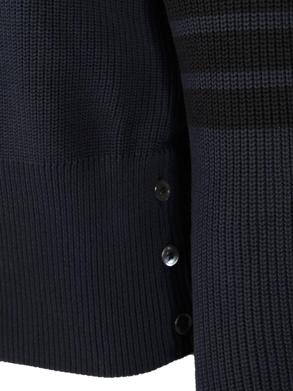 THOM BROWNE Navy Wool Round Neck Knit Sweater for Men