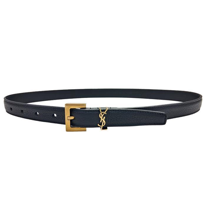Saint Laurent Cassandra Slim Grain Leather Belt Black Women