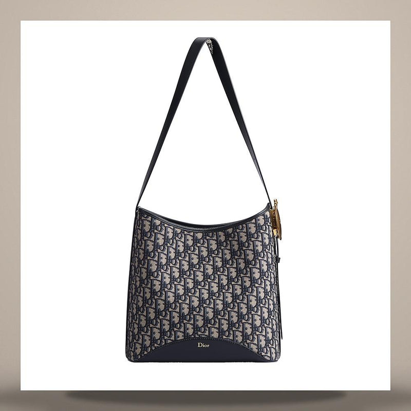 DIOR Blue Oblique Jacquard Medallion Bucket Bag Medium Crossbody M1532QTZQ M928