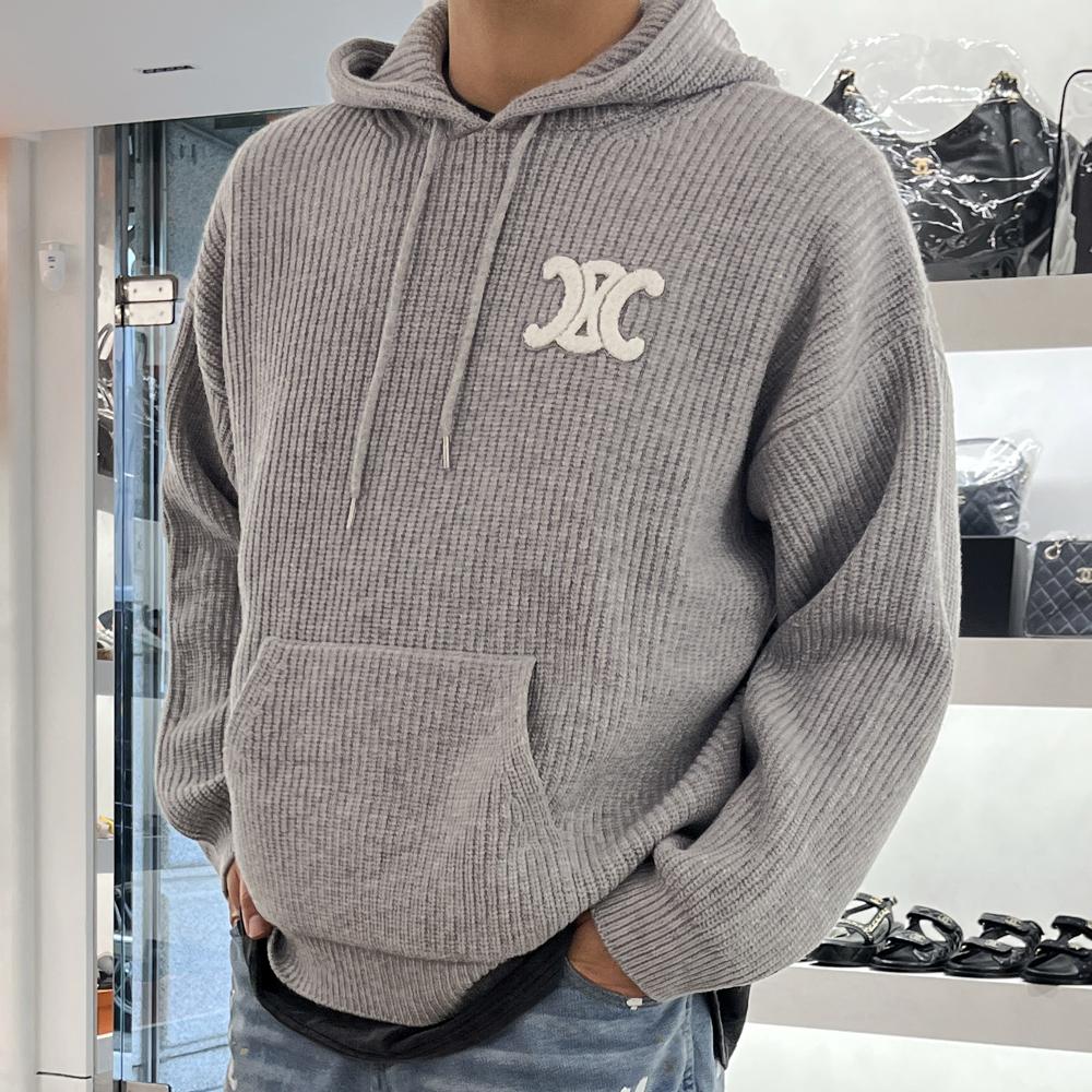 CELINE Triomphe Knit Hoodie Light Gray