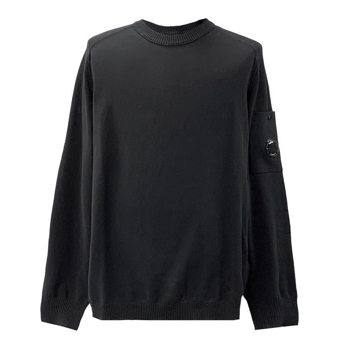 CP Company Cotton Crepe Round Neck Knit Sweater with Lens Patch