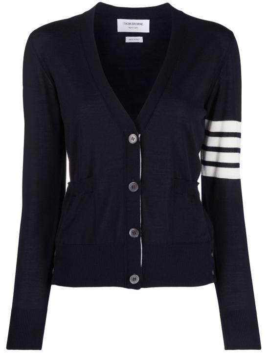 THOM BROWNE Fine Merino Wool 4-Bar Relaxed Fit Cardigan Navy