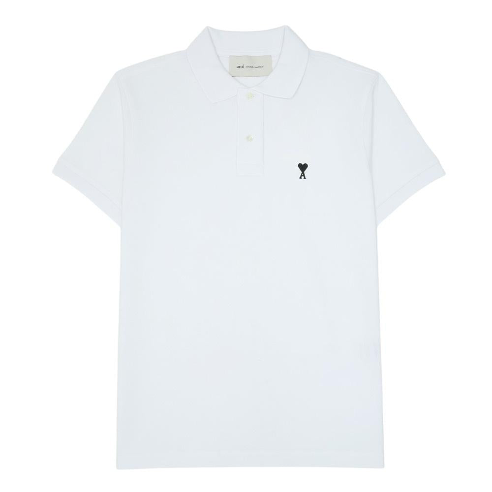 AMI Small Heart Logo Unisex Short Sleeve Polo Shirt White