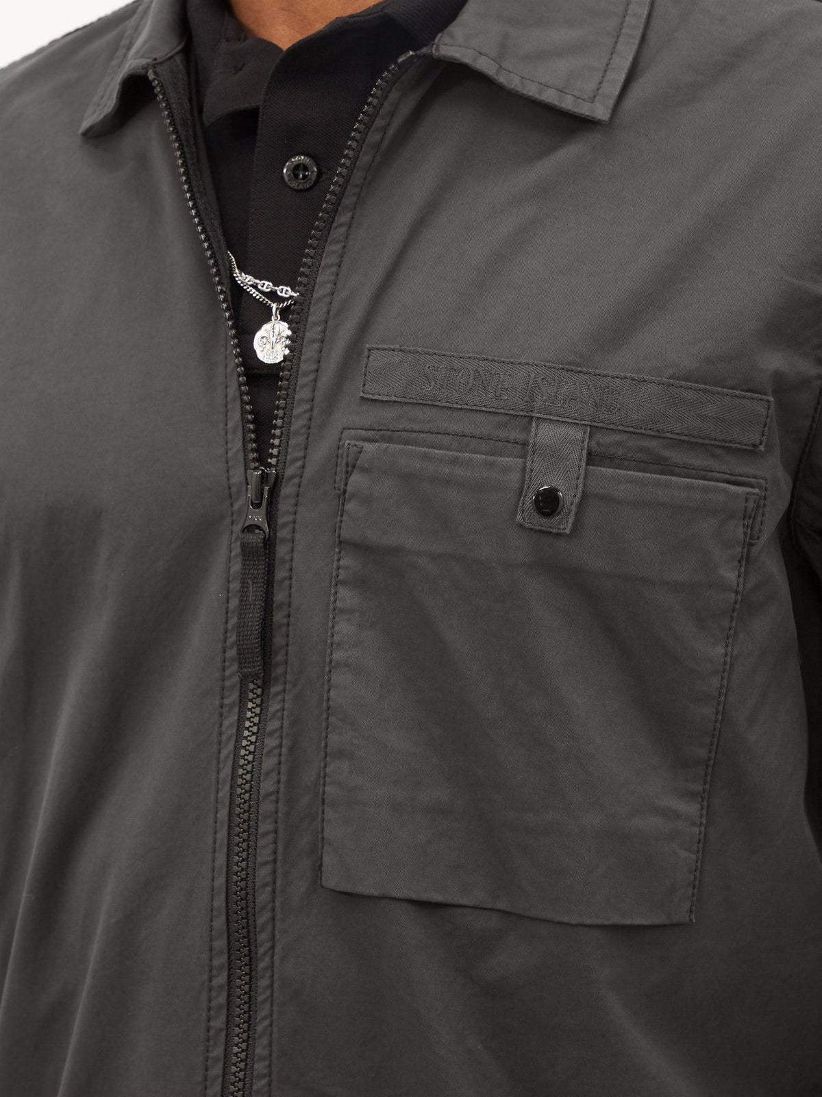 STONE ISLAND Logo Patch Cotton Canvas Zip Overshirt Jacket 761512619