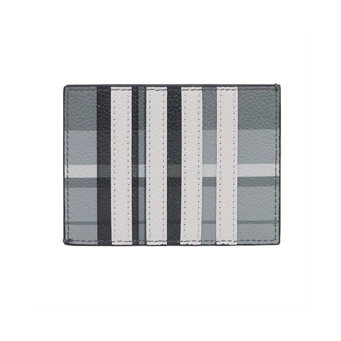 THOM BROWNE 4-Bar Stripe Pebbled Grain Madras Leather Card Holder