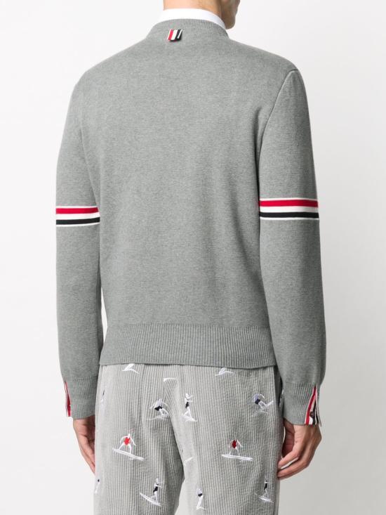 THOM BROWNE RWB Armband Jacquard Round Neck Knit Sweater Light Gray