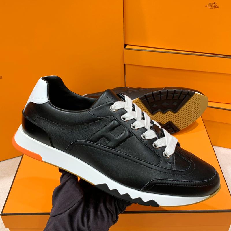 HERMES Men’s Trail Sneakers Calfskin All Black Low Top