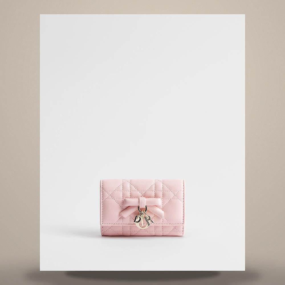 DIOR Lady Dior Glycine Card Holder Supple Pink Cannage Lambskin Wallet